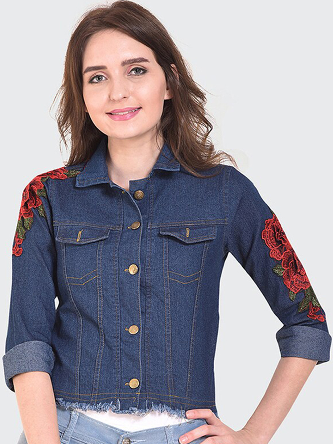 

BUY NEW TREND Women Lightweight Crop Denim Jacket with Patchwork, Blue