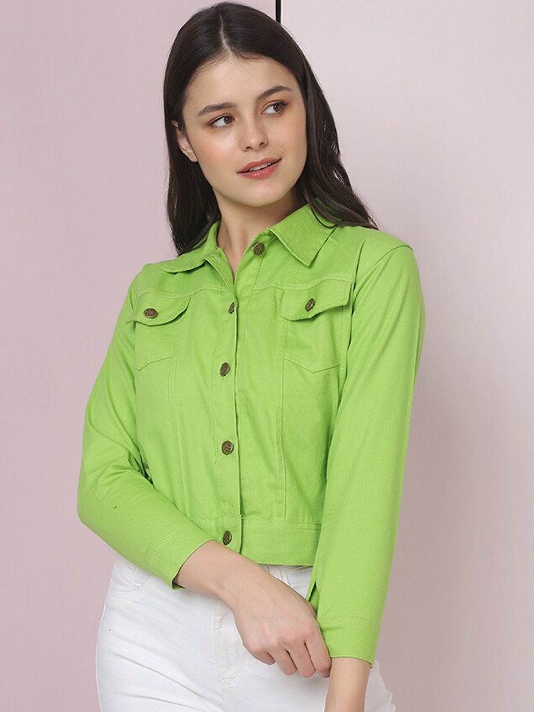 

BUY NEW TREND Women Lightweight Crop Denim Jacket, Green