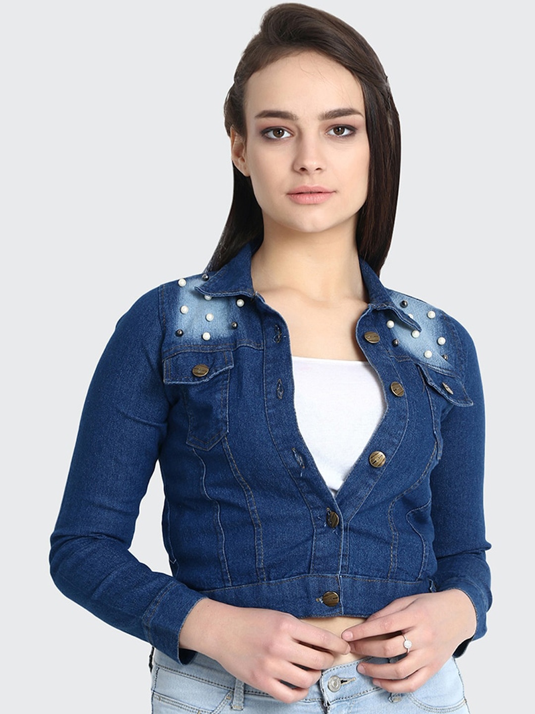 

BUY NEW TREND Women Lightweight Crop Denim Jacket, Blue