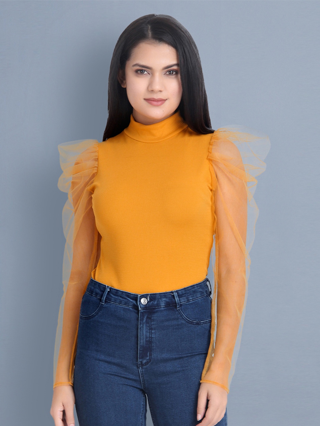 

BUY NEW TREND Puff Sleeves Lace Top, Yellow