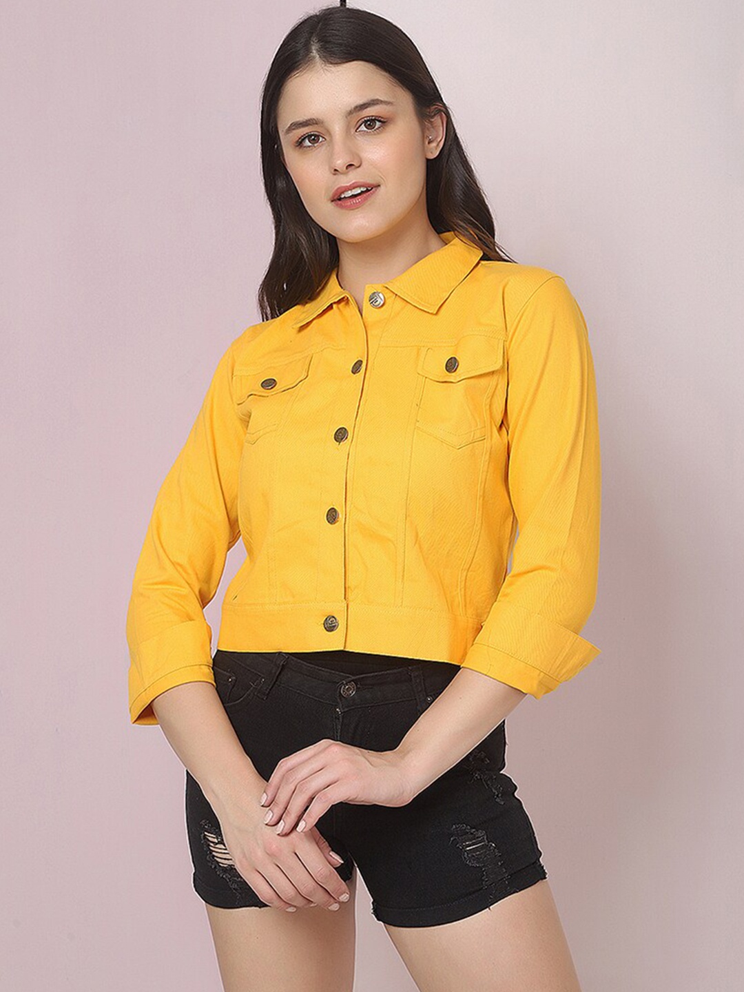

BUY NEW TREND Women Lightweight Crop Denim Jacket, Yellow