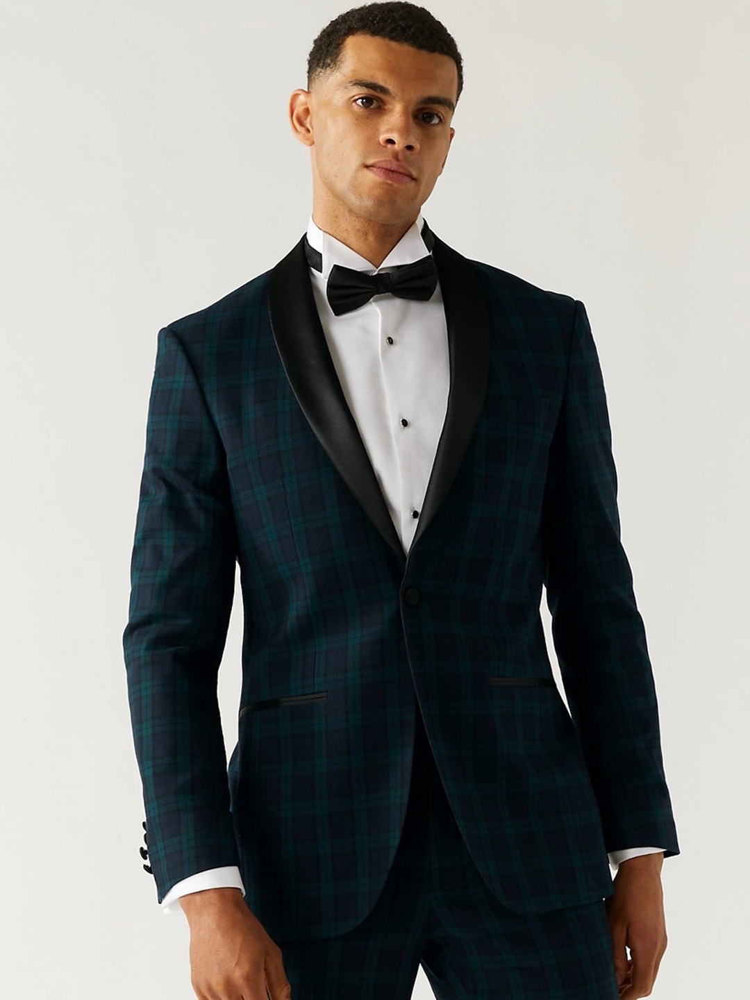 

Marks & Spencer Men Checked Single-Breasted Formal Blazer, Teal