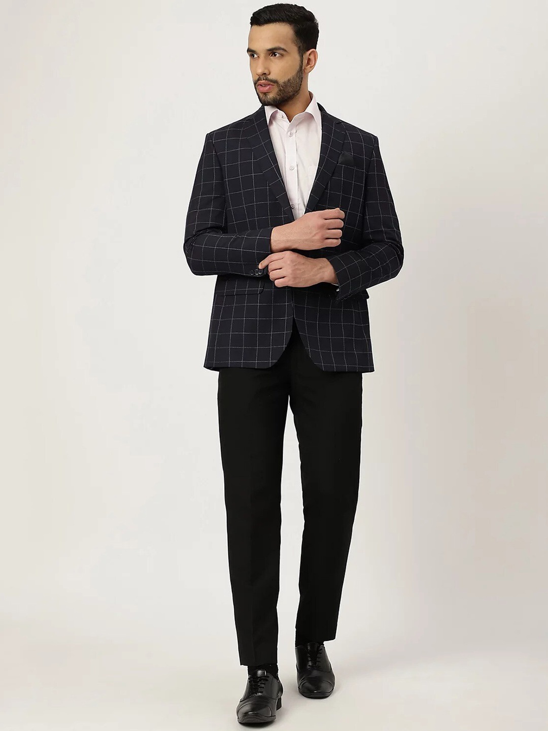 

Marks & Spencer Men Checked Single-Breasted Blazer, Navy blue