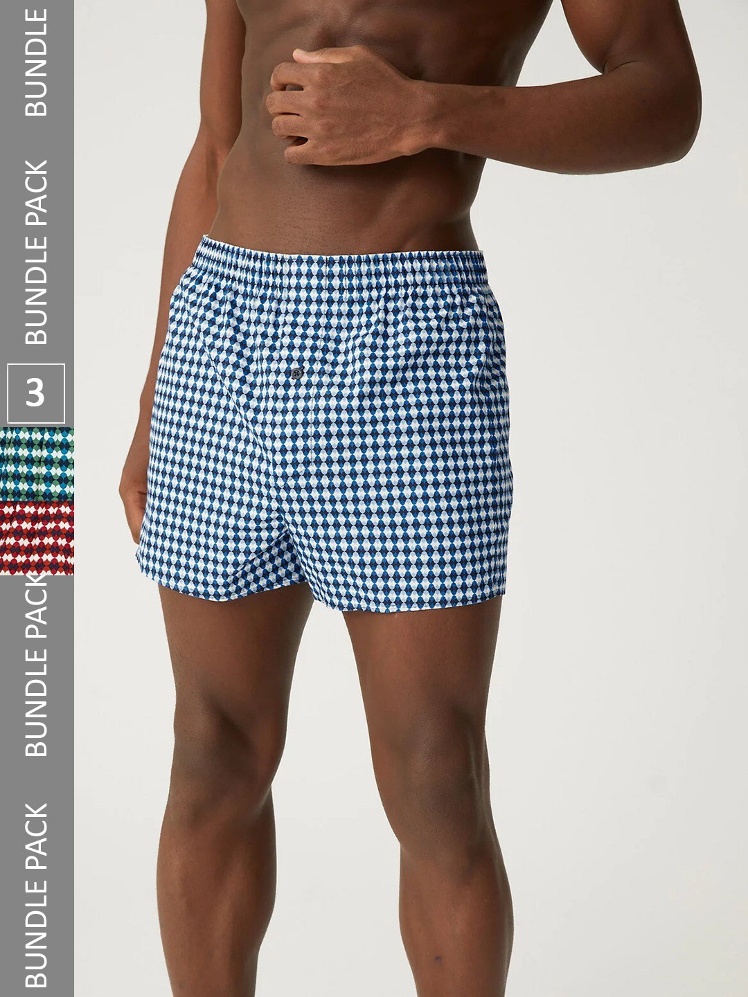 

Marks & Spencer Men Pack of 3 Checked Pure Cotton Boxers, Blue