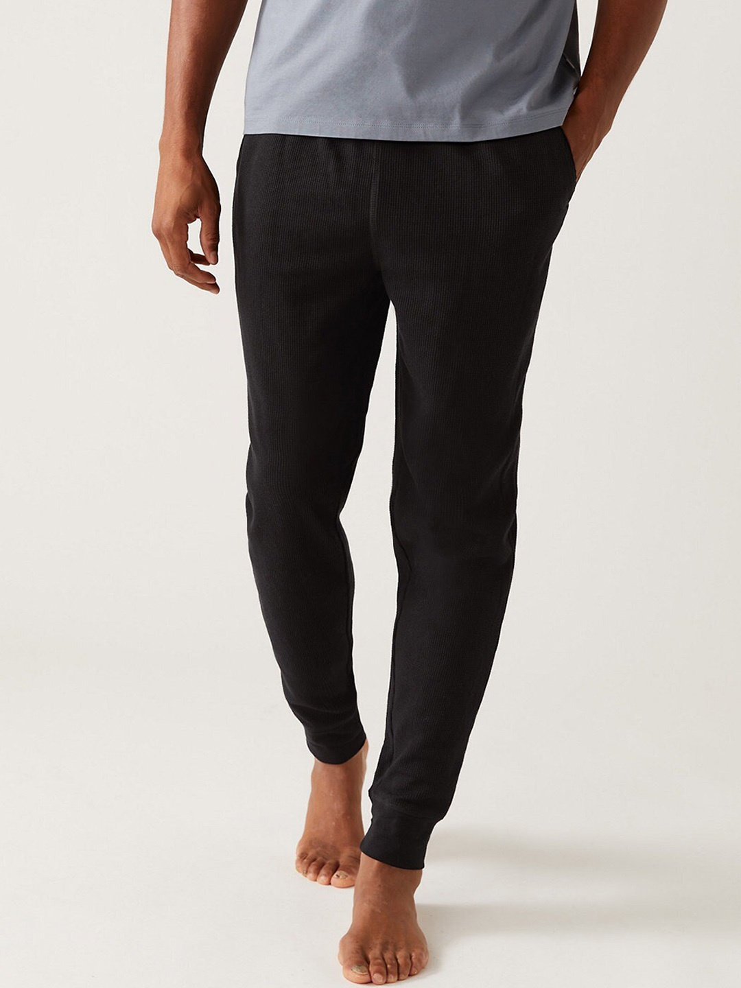 

Marks & Spencer Men Waffle-Knitted Lounge Joggers, Black