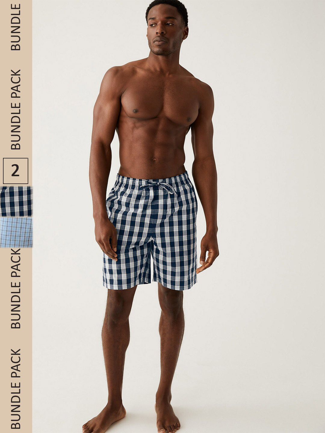 

Marks & Spencer Men Pack Of 2 Checked Pure Cotton Lounge Shorts, Blue