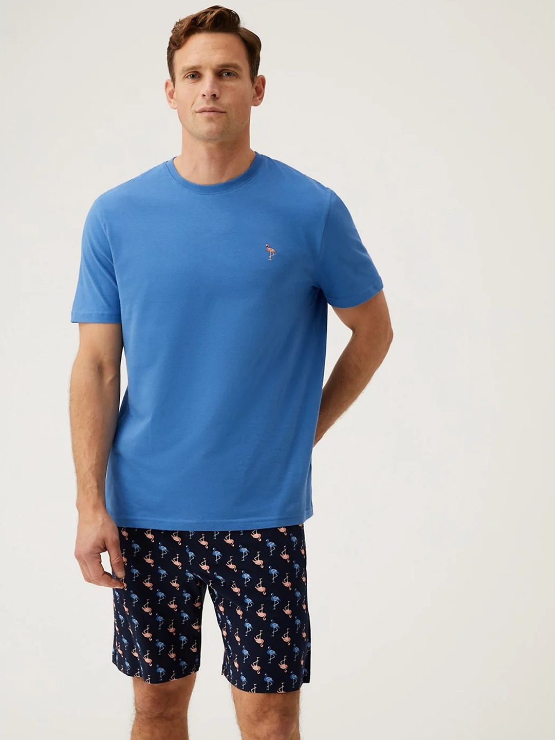 

Marks & Spencer Men 2 Pieces Graphic Printed Night suit, Blue