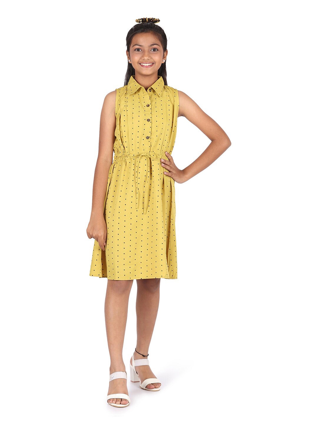 

Blooming flowers Crepe Shirt Dress, Mustard