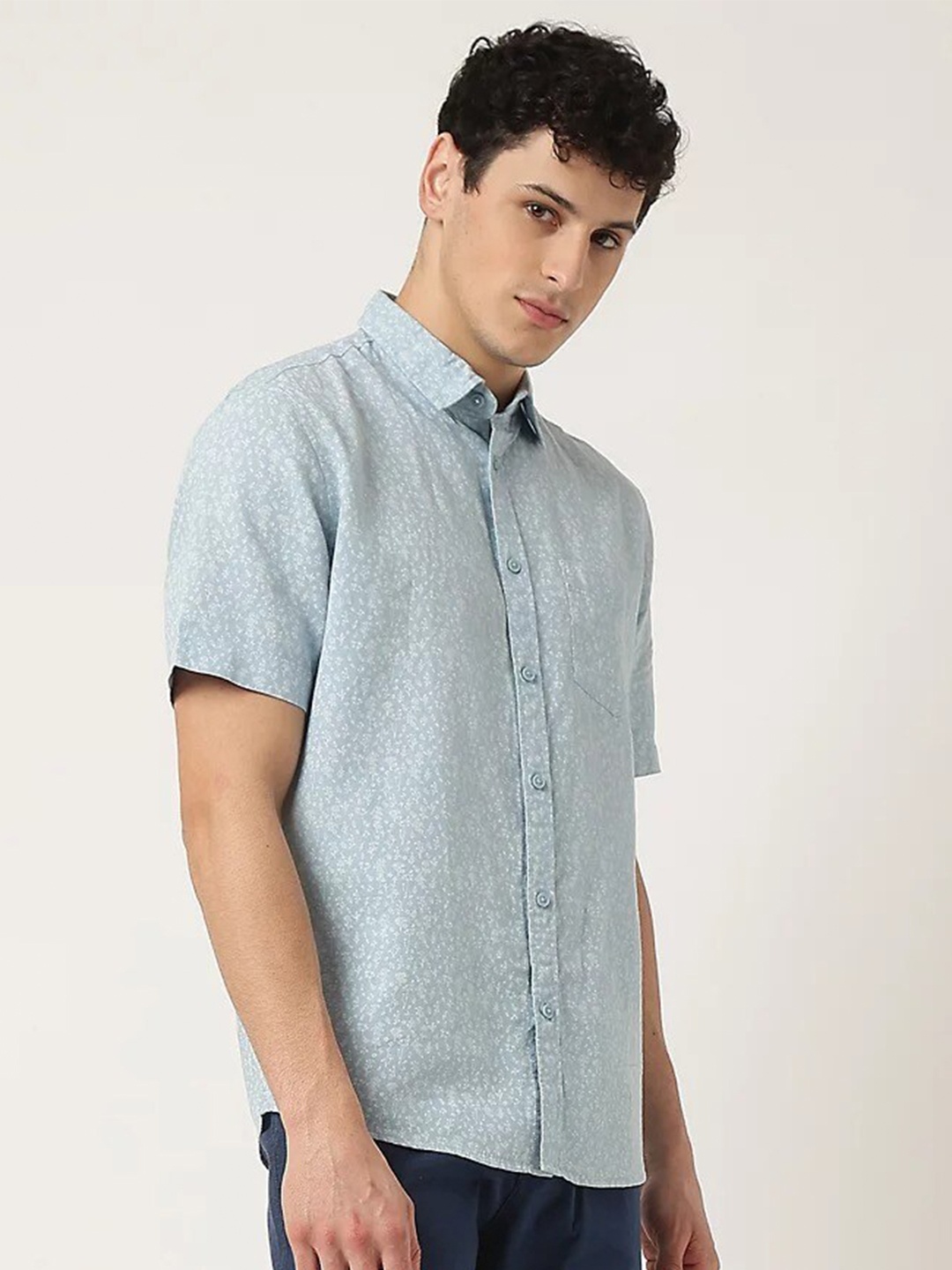 

Marks & Spencer Men Printed Spread Collar Casual Shirt, Blue