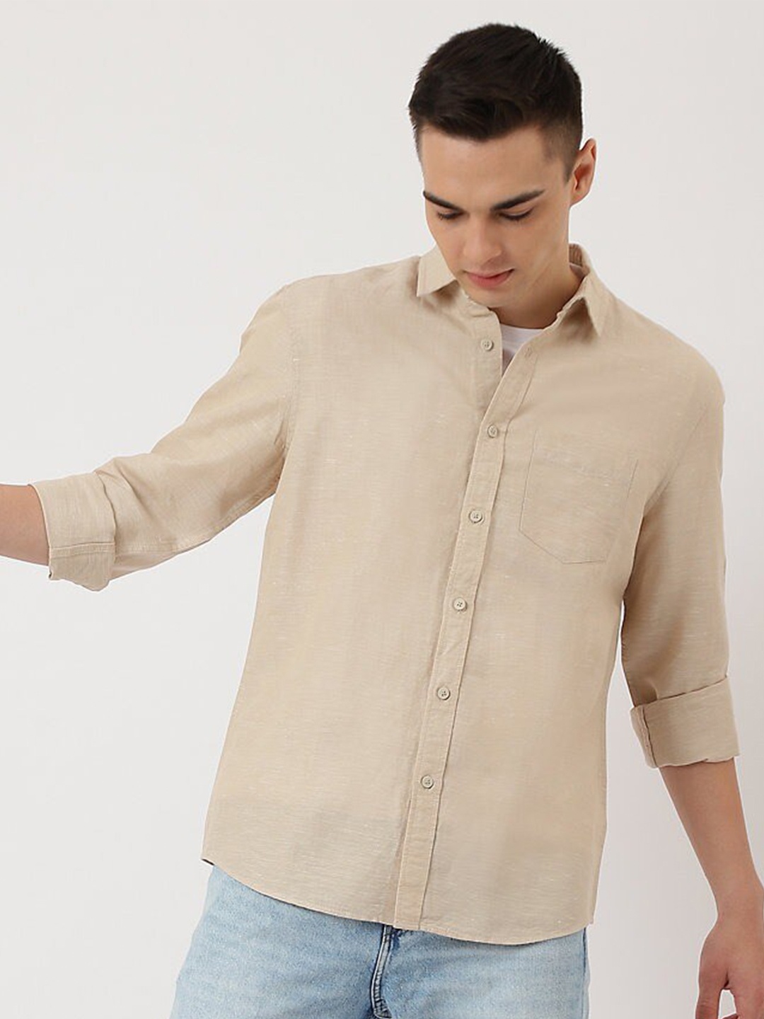 

Marks & Spencer Spread Collar Cotton Casual Shirt, Beige