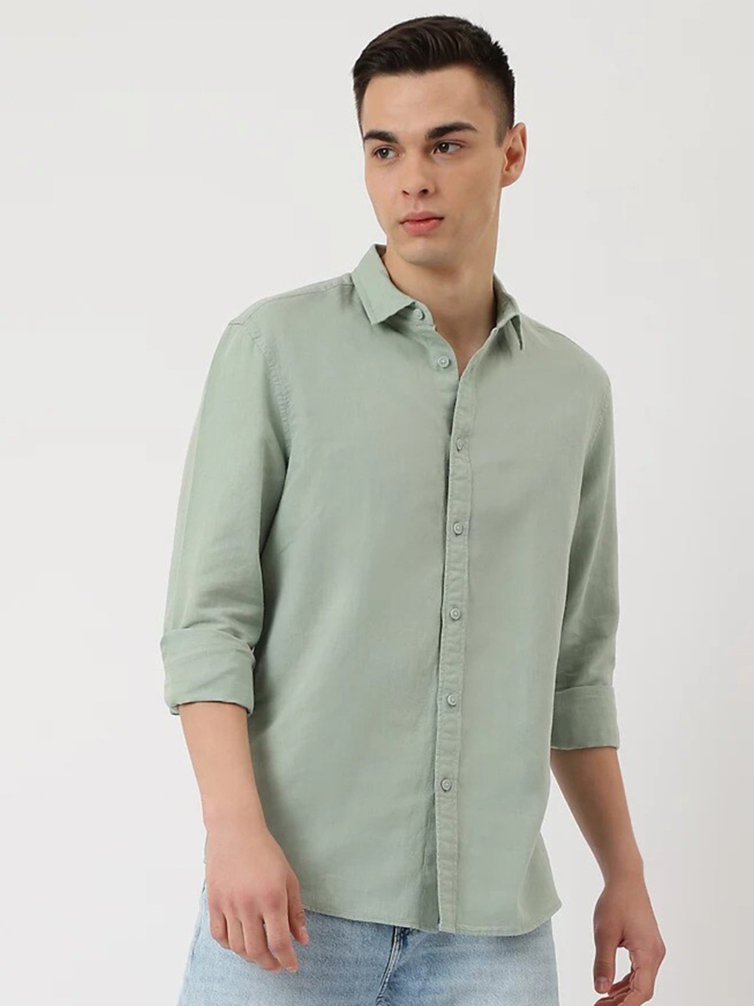 

Marks & Spencer Men Casual Linen Blend Shirt, Green