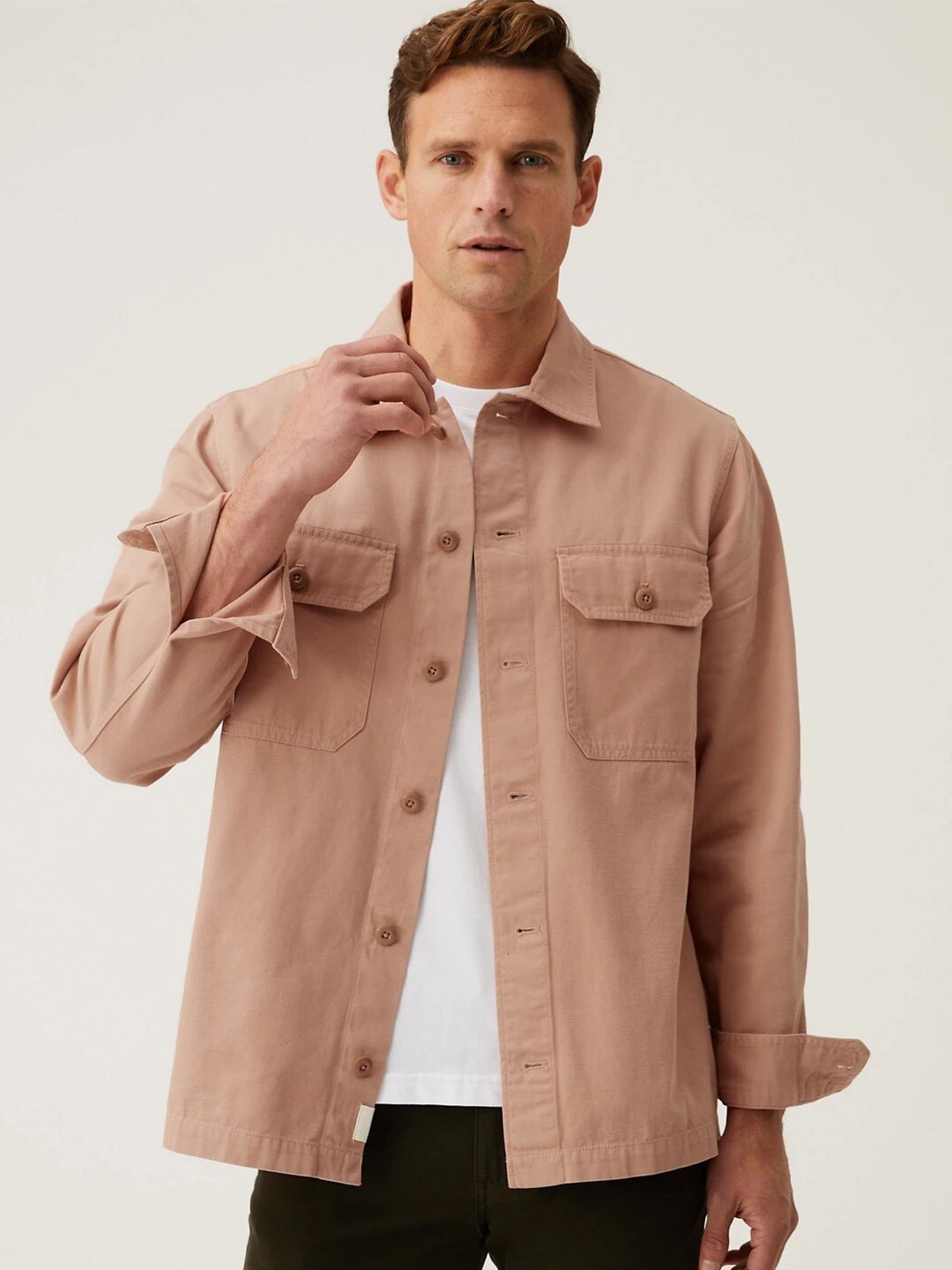 

Marks & Spencer Men Cotton Casual Shacket, Rust