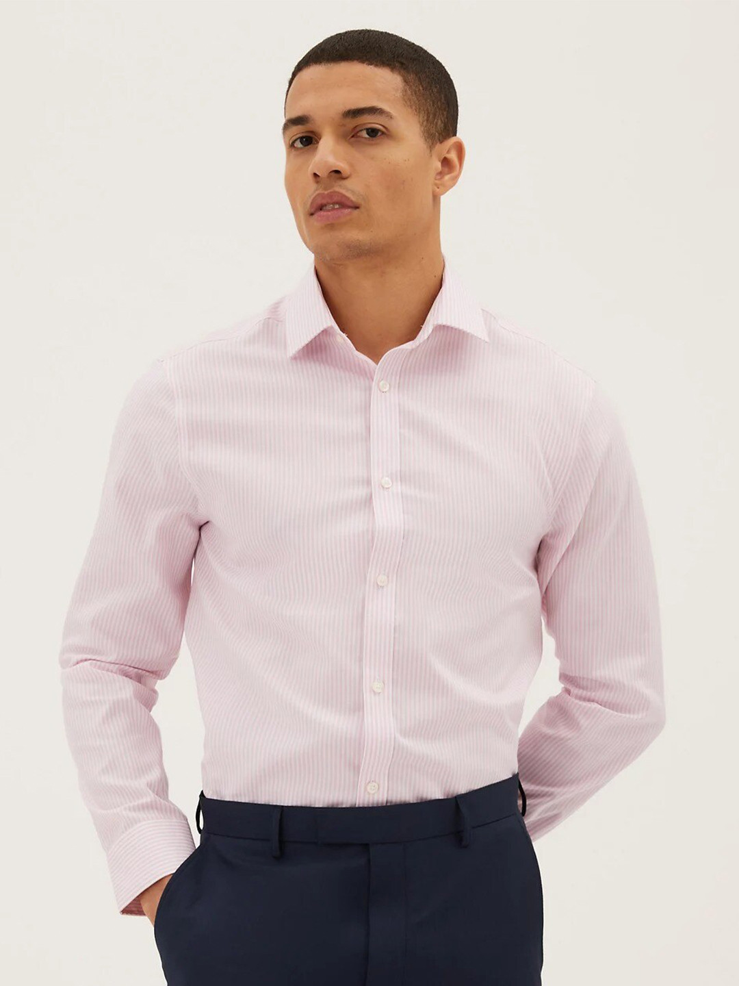 

Marks & Spencer Men Vertical Striped Formal Pure Cotton Shirt, Pink
