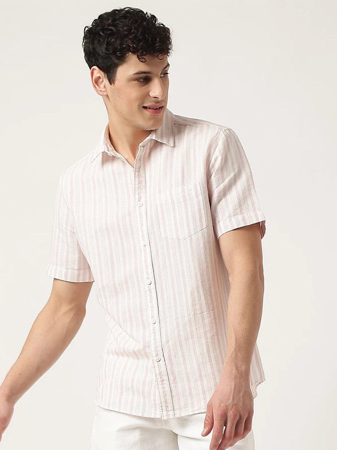

Marks & Spencer Men Striped Casual Shirt, White