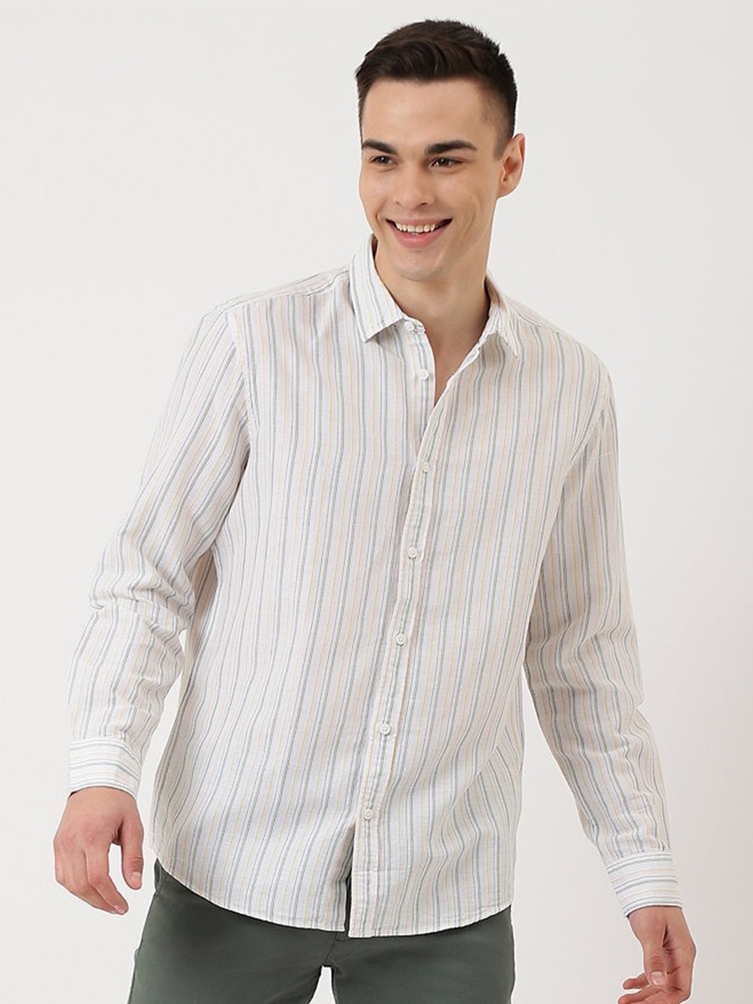 

Marks & Spencer Men Striped Cotton Casual Shirt, White