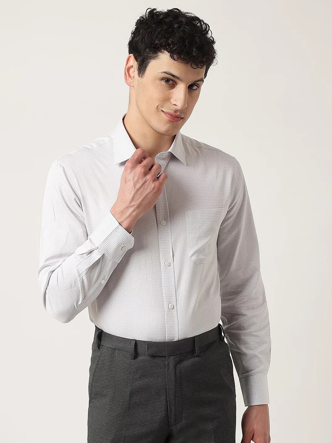 

Marks & Spencer Men Micro Checked Pure Cotton Formal Shirt, Grey