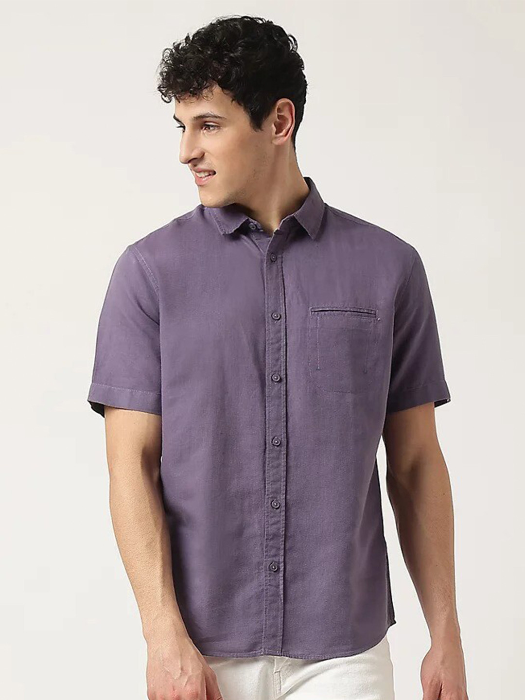 

Marks & Spencer Men Casual Linen Blend Shirt, Purple
