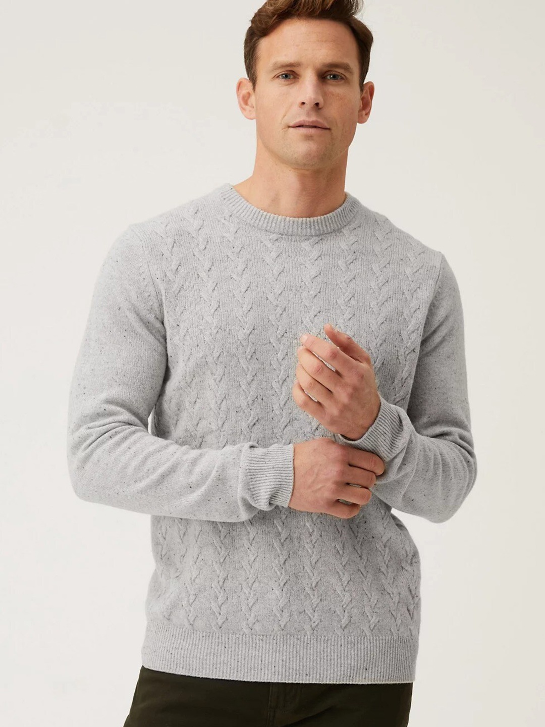 

Marks & Spencer Men Cable Knit Wool Pullover, Grey
