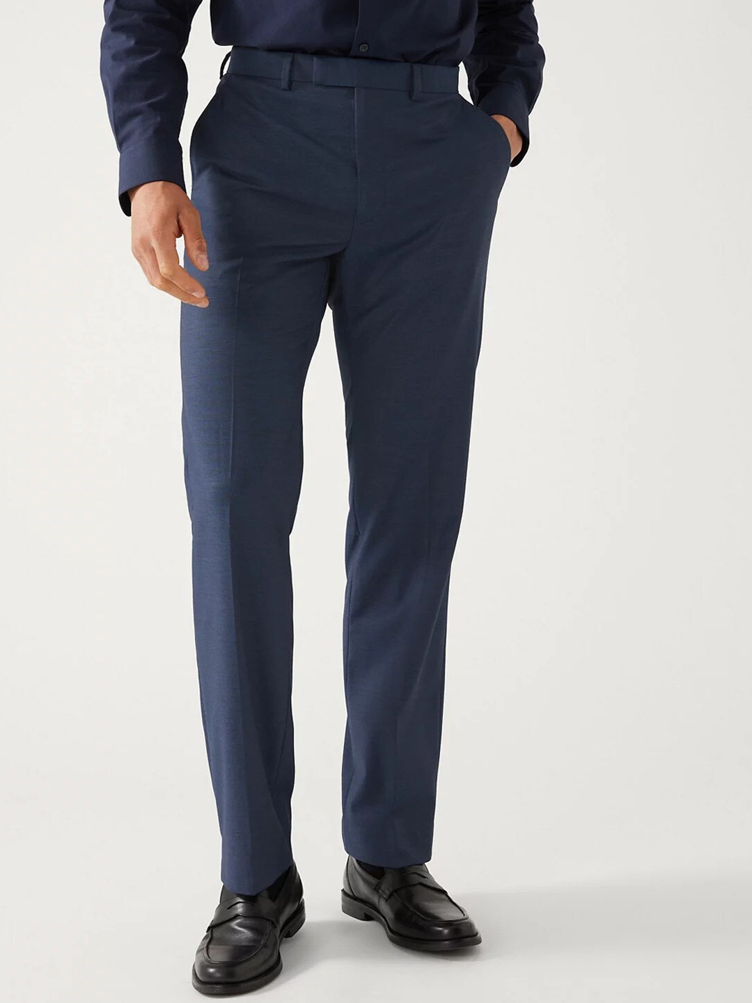 

Marks & Spencer Men High-Rise Formal Trousers, Navy blue