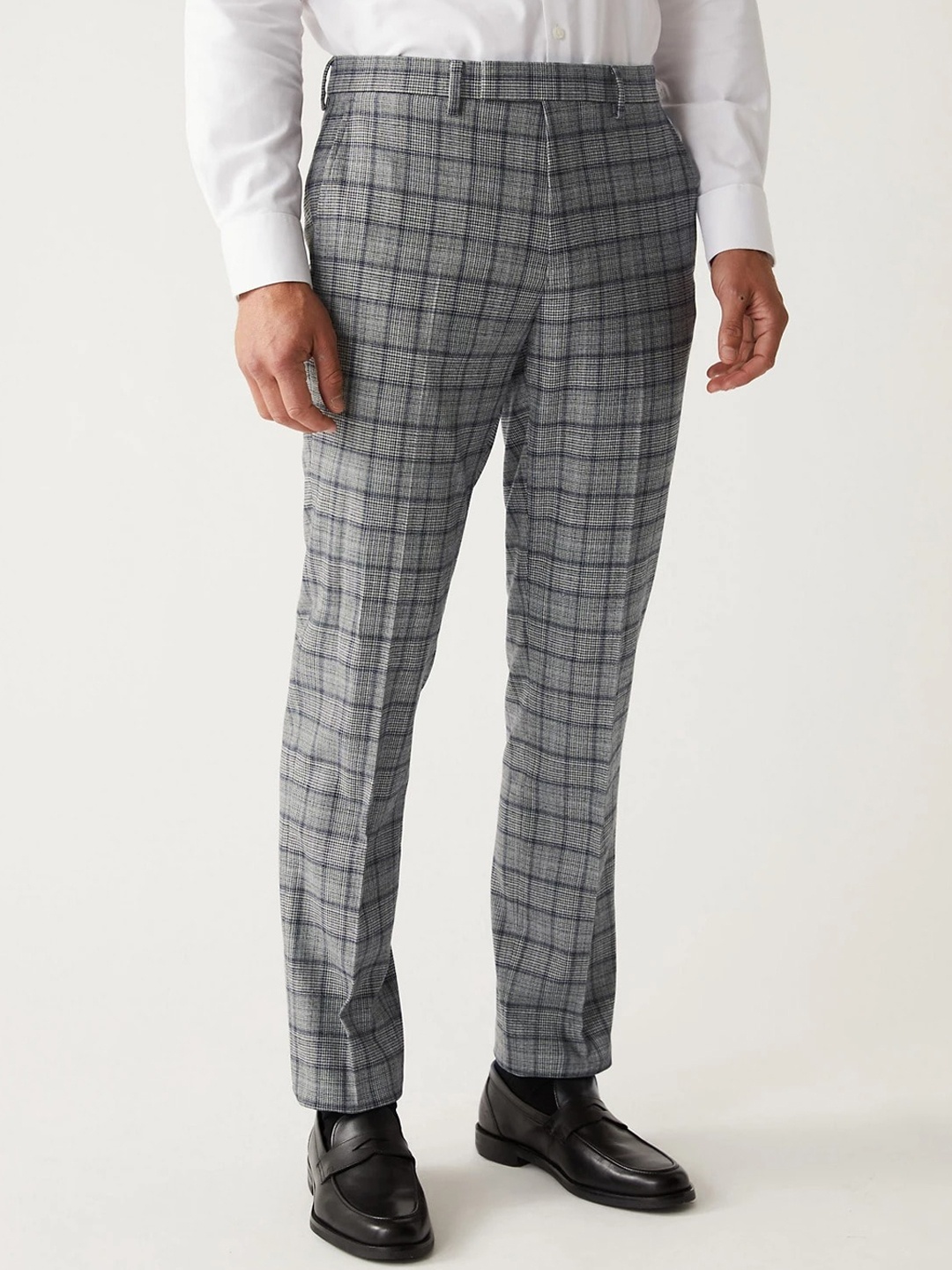 

Marks & Spencer Men Checked High-Rise Formal Trousers, Grey