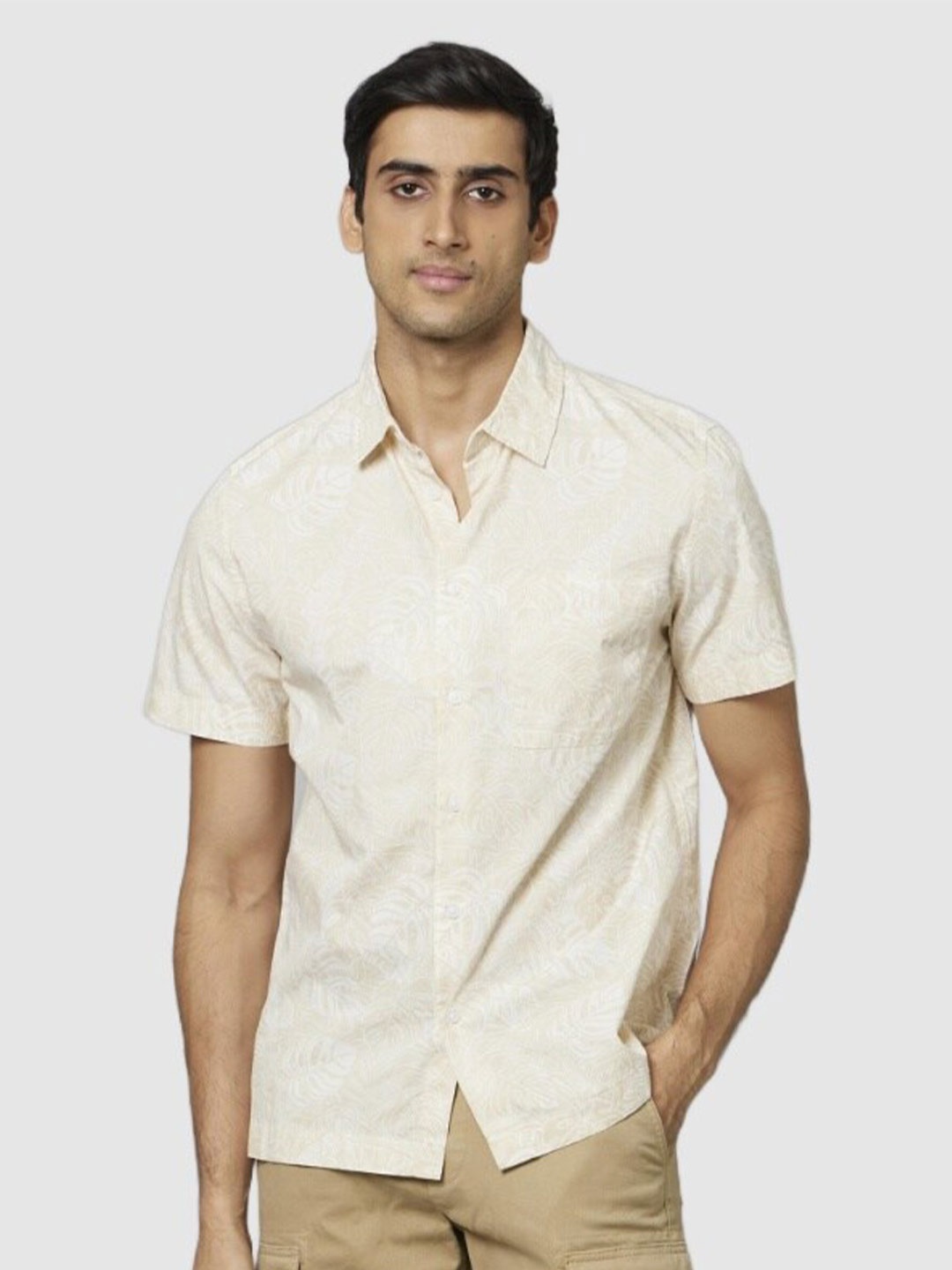 

Celio Men Classic Printed Casual Cotton Shirt, Cream