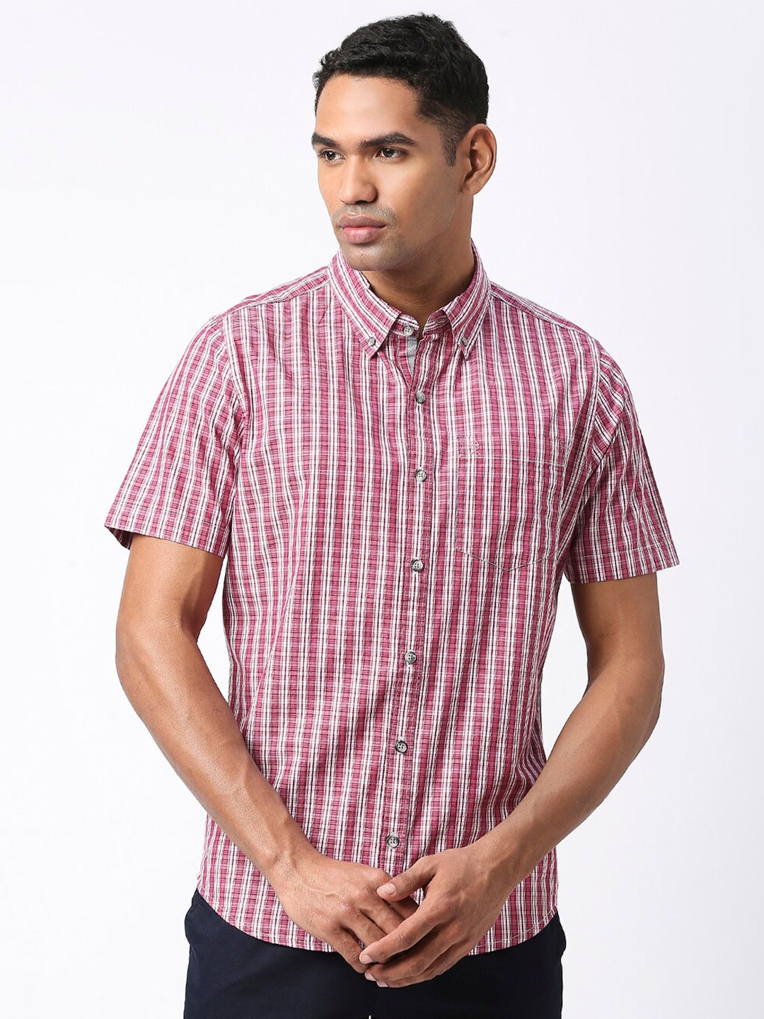 

Thomas Scott Men Modern Slim Fit Checked Cotton Casual Shirt, Red