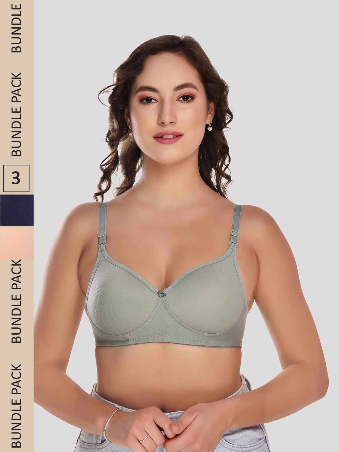 

Designer Bugs Pack Of 3 Lightly Padded Cotton Seamless T-Shirt Bra, Grey