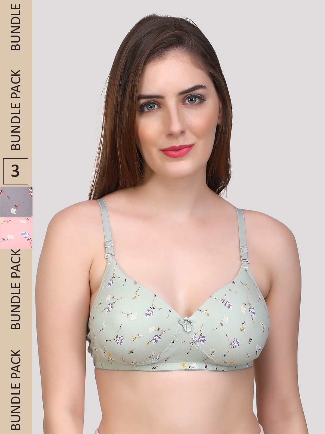 

Designer Bugs Pack Of 3 Printed Cotton Lightly Padded T-shirt Bra, Sea green