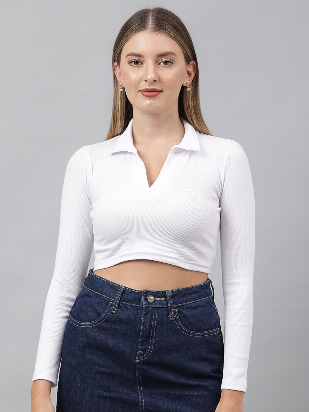 

COLOR CAPITAL Shirt Style Crop Top, White