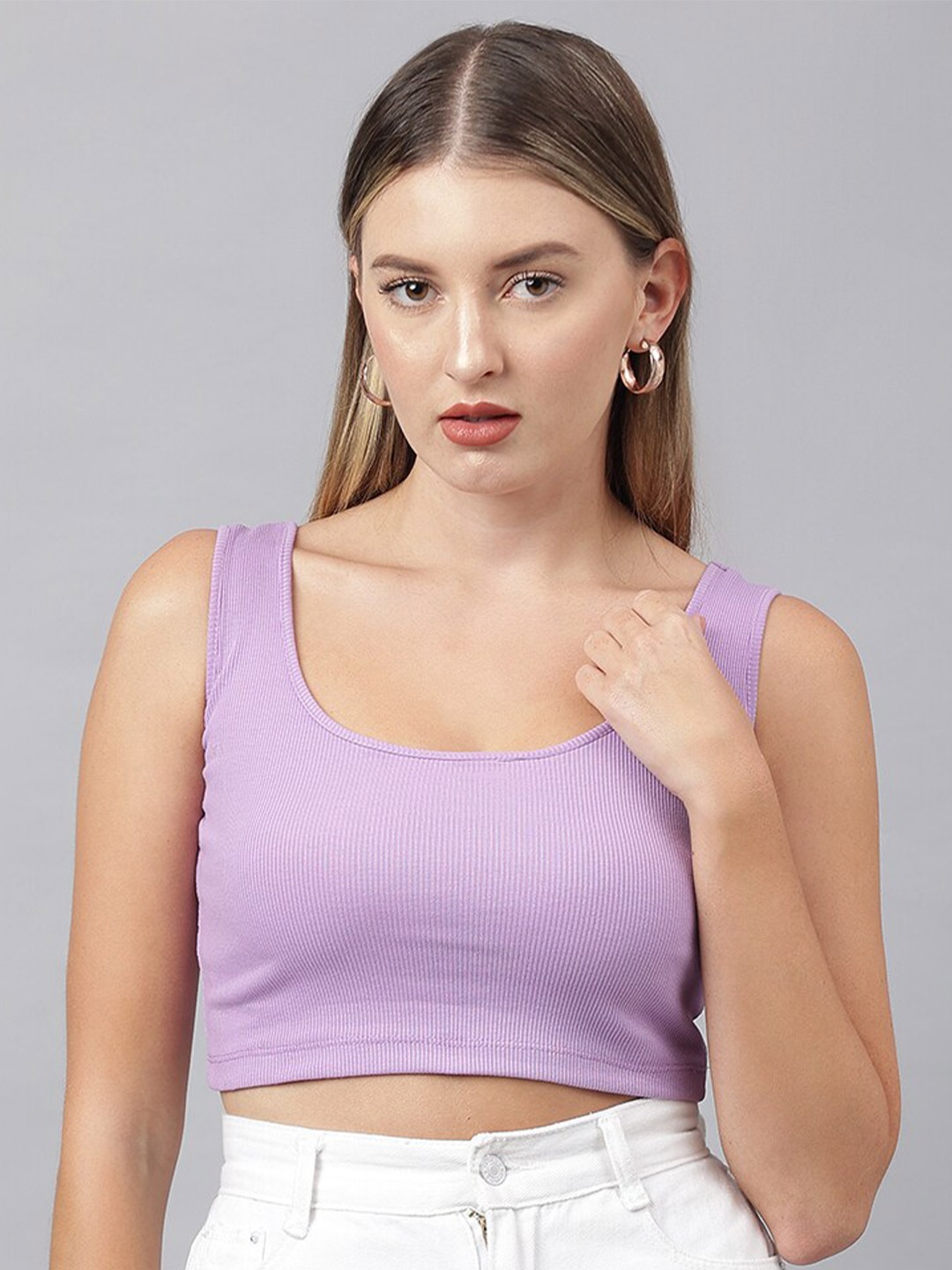 

COLOR CAPITAL Scoop Neck Fitted Crop Top, Lavender