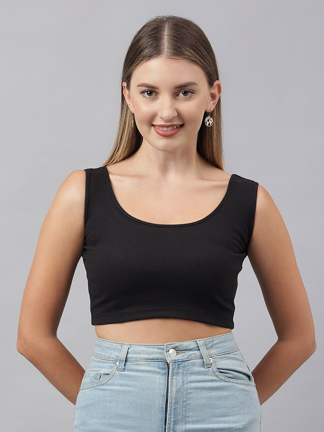 

COLOR CAPITAL Fitted Crop Vest Top, Black