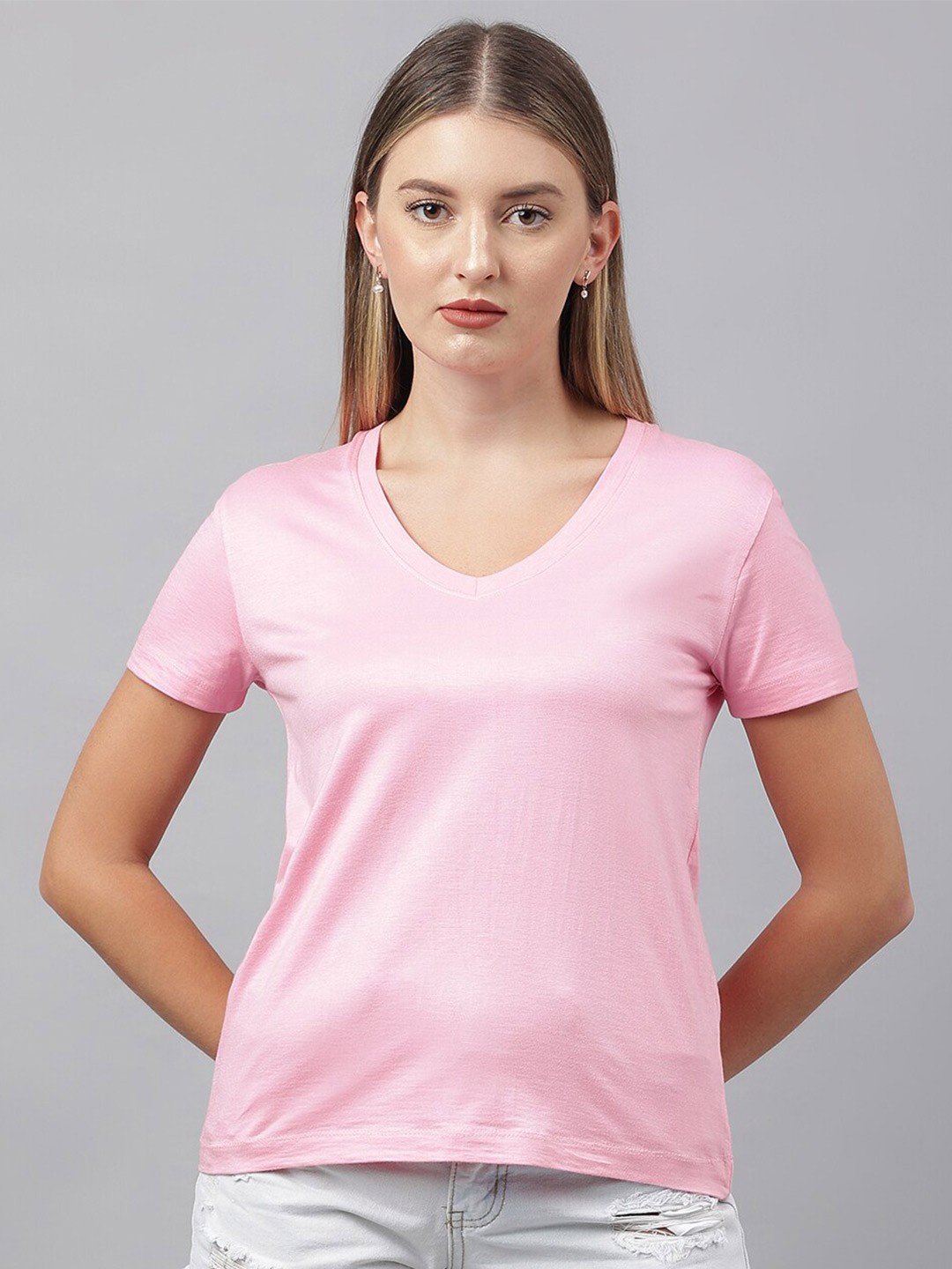 

COLOR CAPITAL Women V- Neck T-shirt, Pink