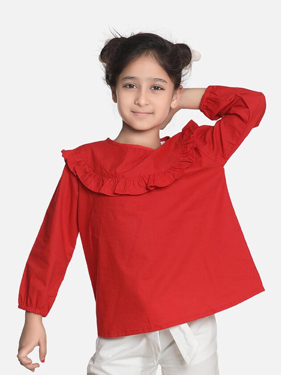 

AWW HUNNIE Girls Pure Cotton Ruffles Top, Red