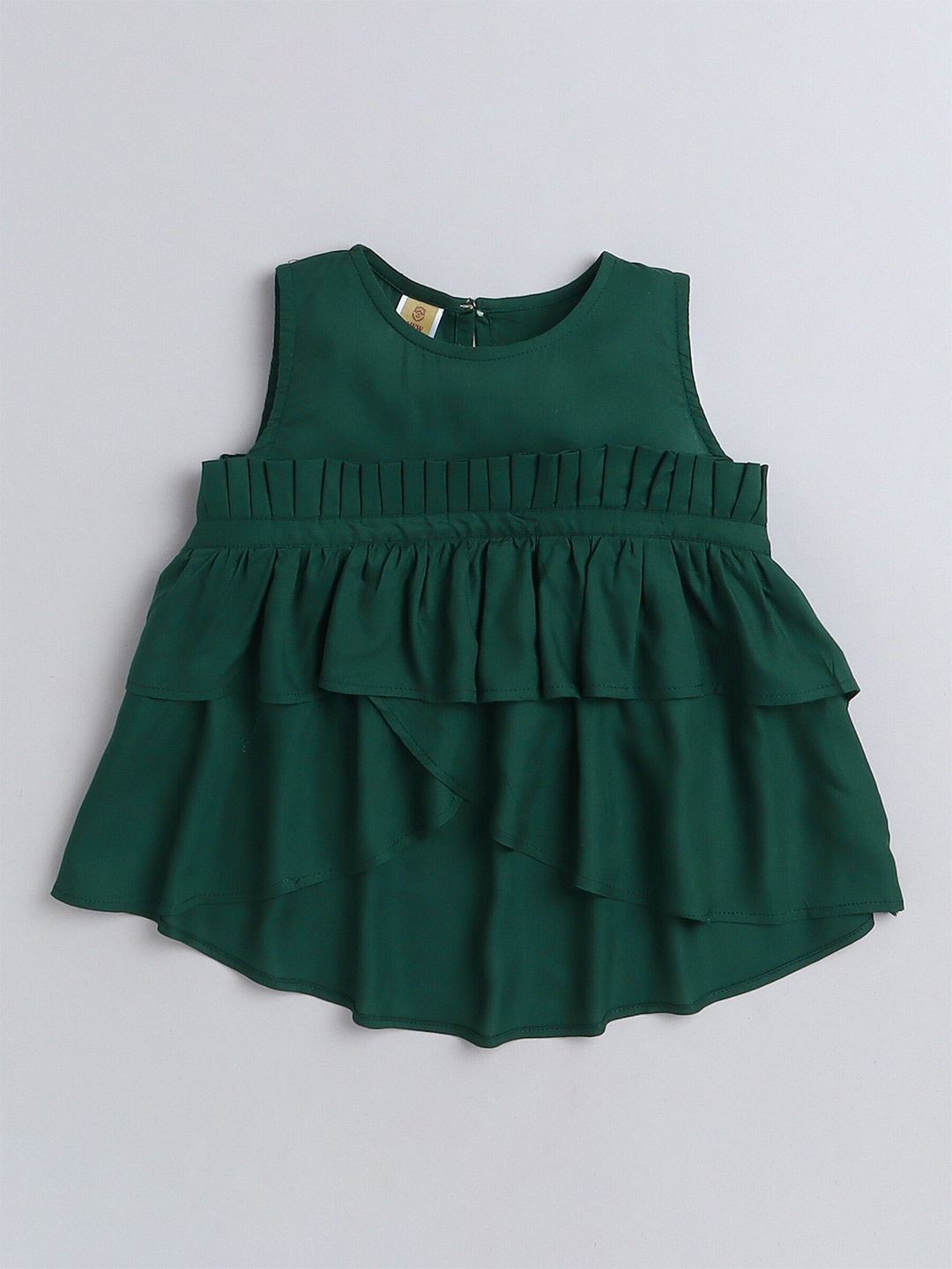 

AWW HUNNIE Ruffles High-Low Tiered Pure Cotton Top, Green