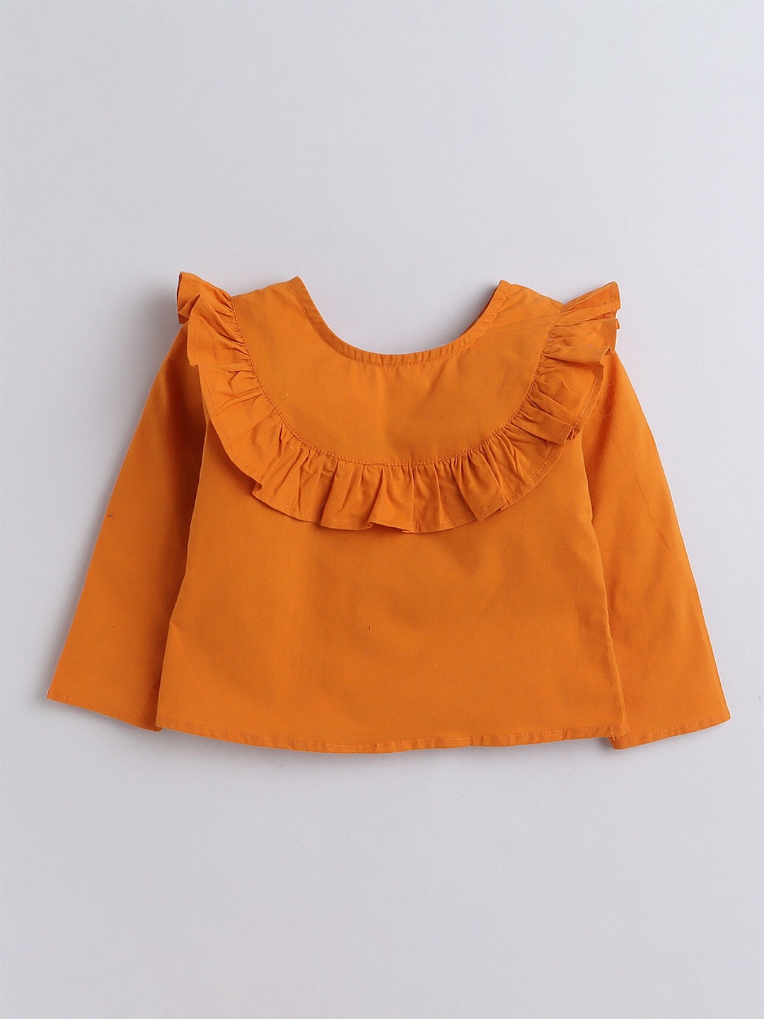 

AWW HUNNIE Girls Round Neck Pure Cotton Ruffles Top, Mustard