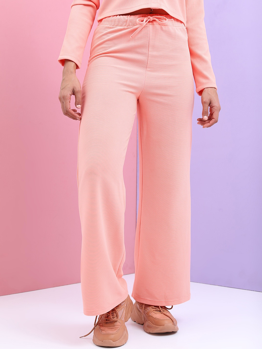 

Tokyo Talkies Women Flared Trousers, Coral