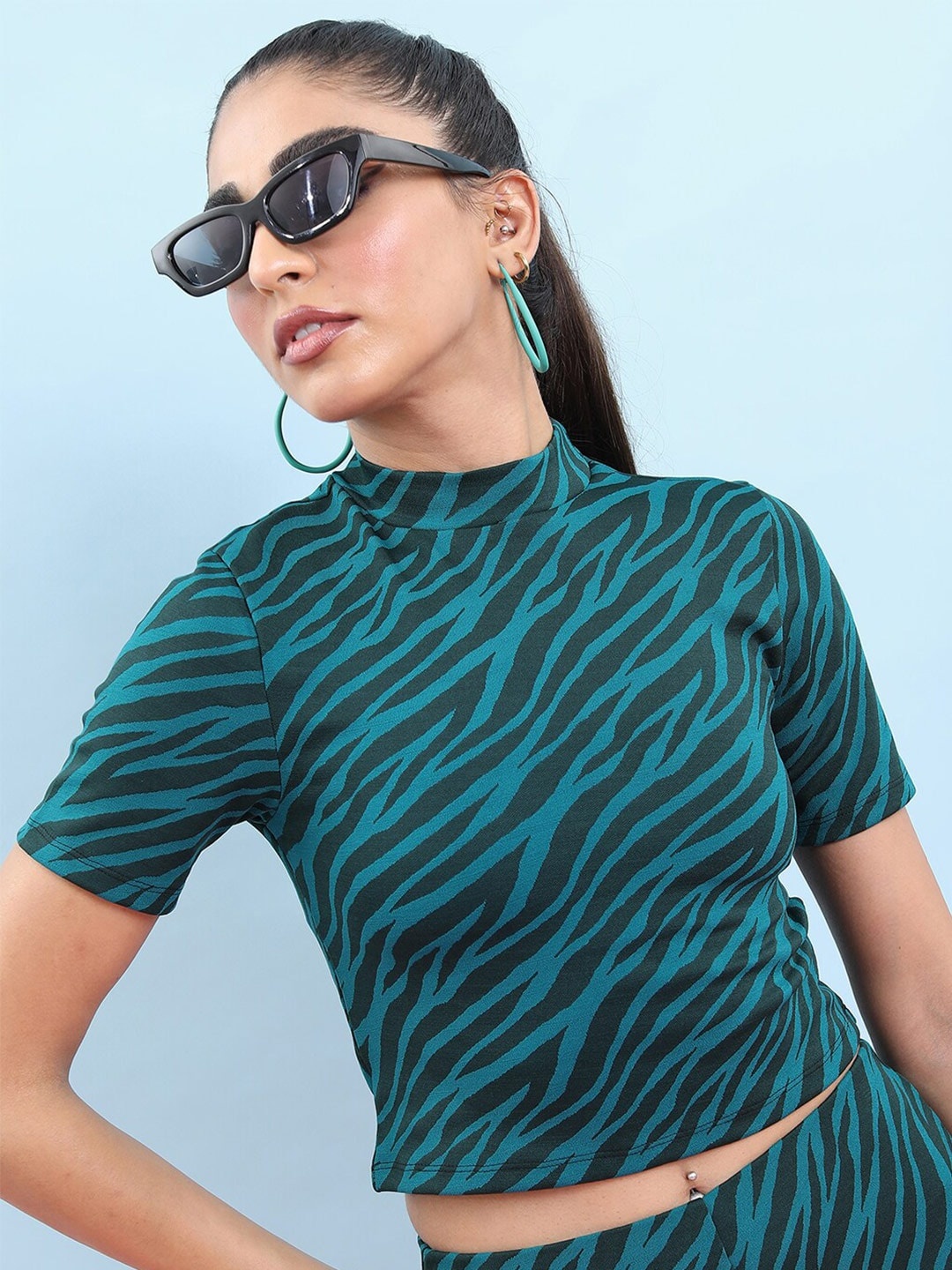 

Tokyo Talkies Animal Print Crop Top, Teal
