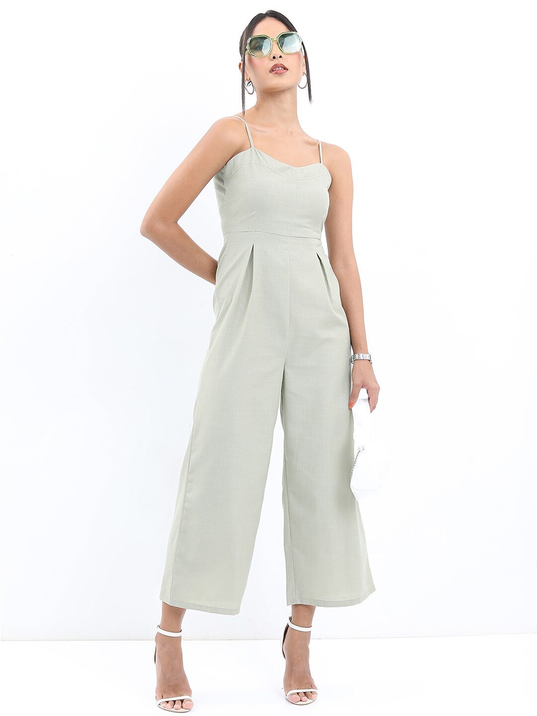 

Tokyo Talkies Shoulder Straps Cotton Basic Jumpsuit, Green