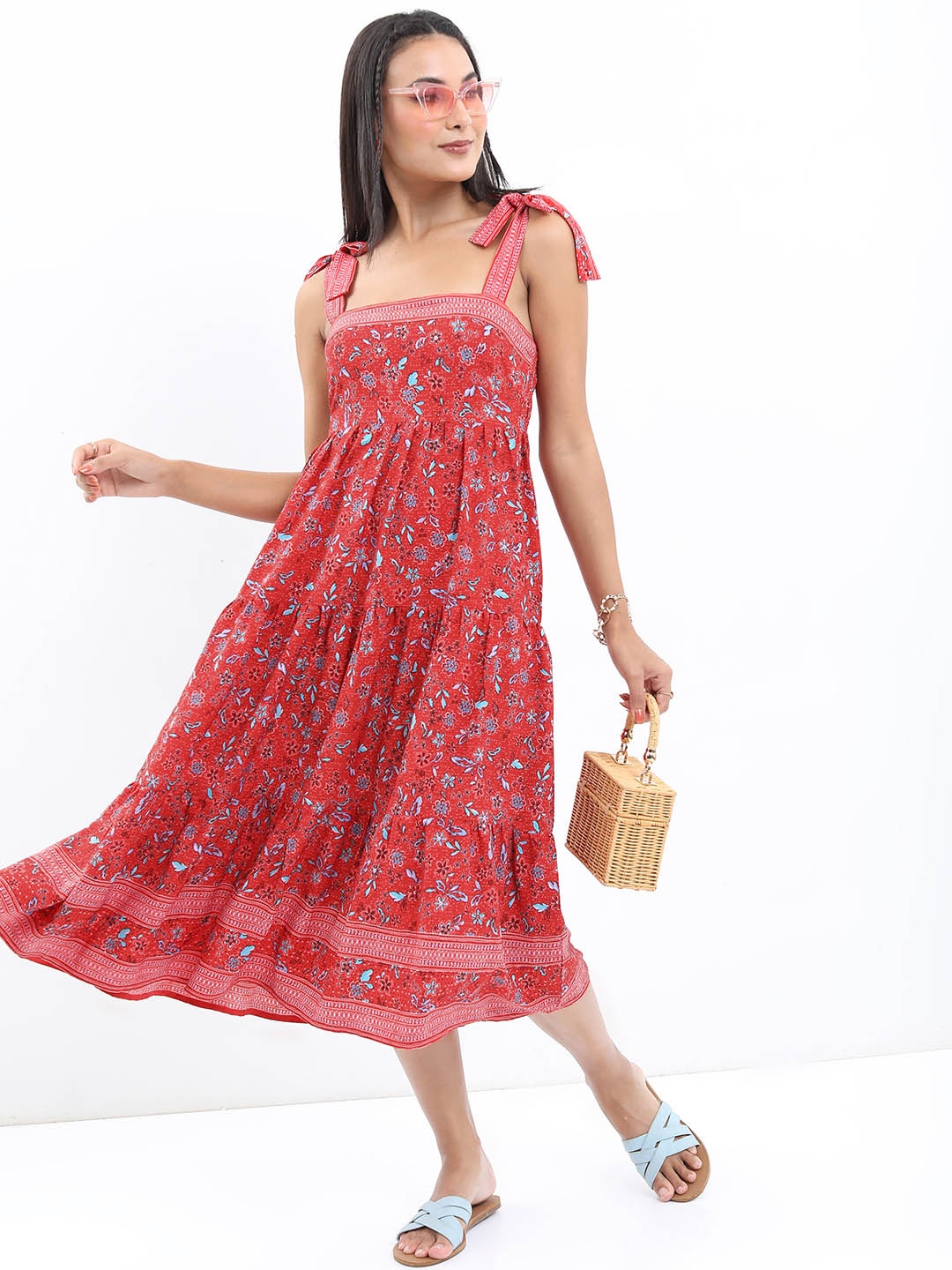 

Tokyo Talkies Floral Printed Midi Dress, Red