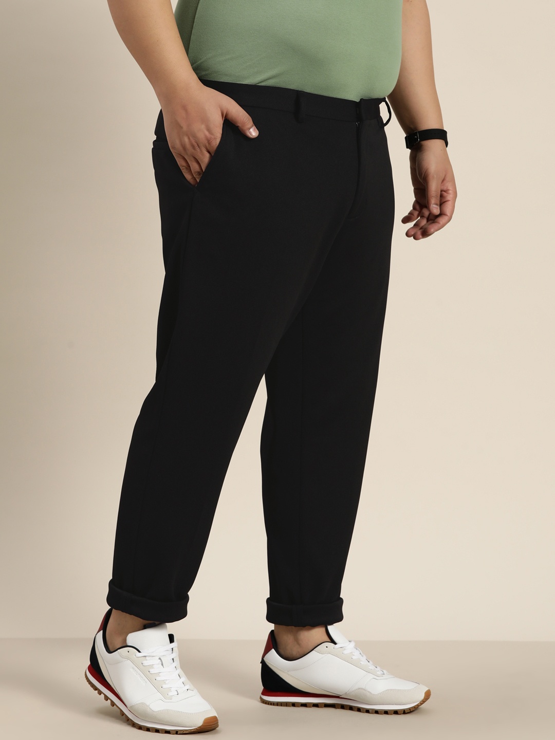 

Sztori Men Plus Size Dobby Textured Chinos, Black