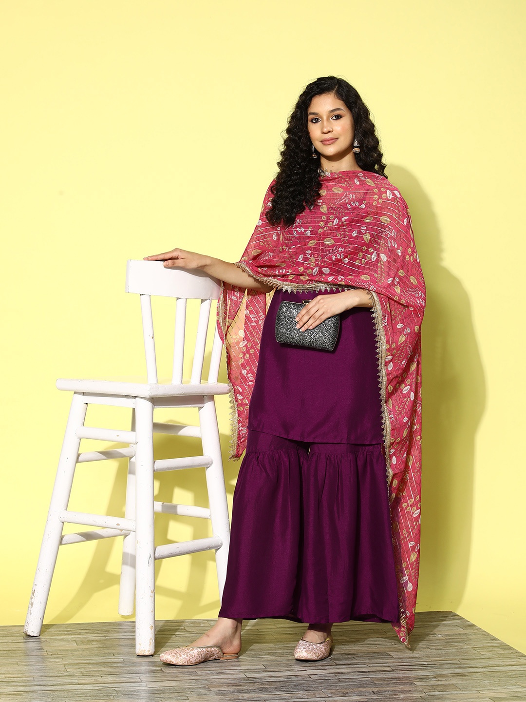 

HERE&NOW Gotta Patti Detail Kurta with Sharara & Dupatta, Purple