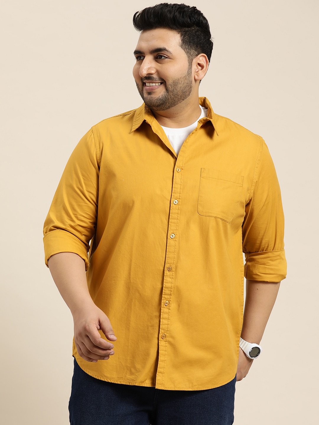 

Sztori Plus Size Pure Cotton Opaque Casual Shirt, Mustard