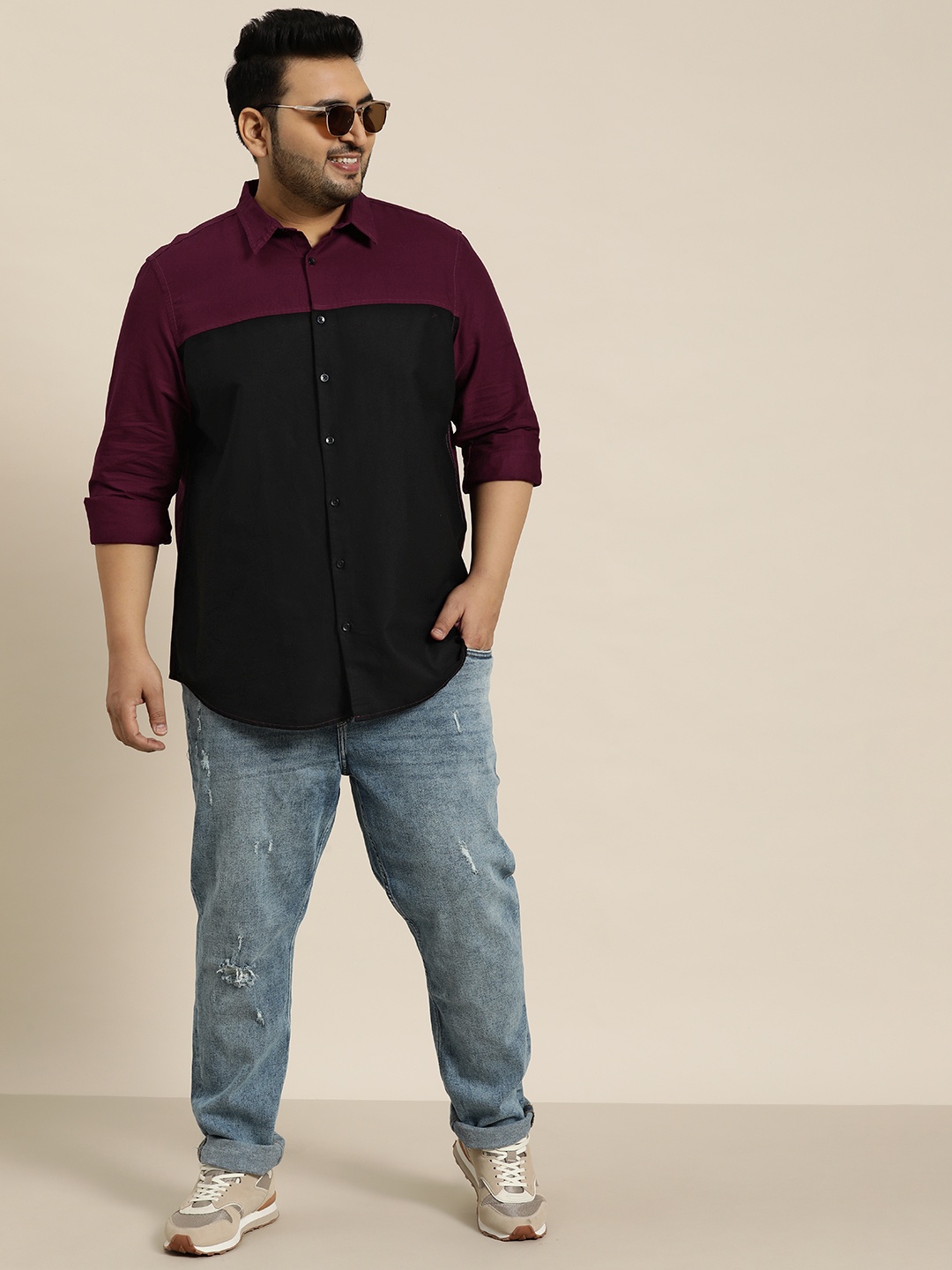 

Sztori Plus Size Pure Cotton Colourblocked Casual Shirt, Magenta