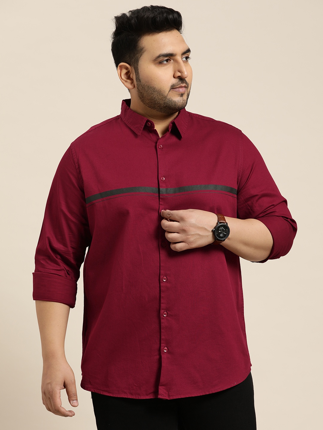 

Sztori Plus Size Horizontal Stripes Opaque Striped Casual Shirt, Maroon