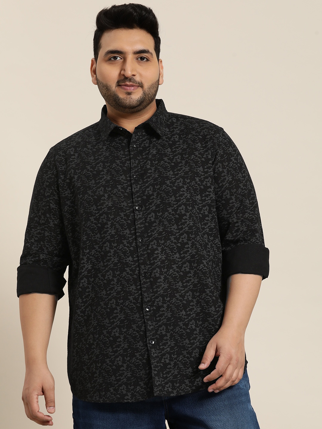 

Sztori Plus Size Printed Casual Shirt, Black