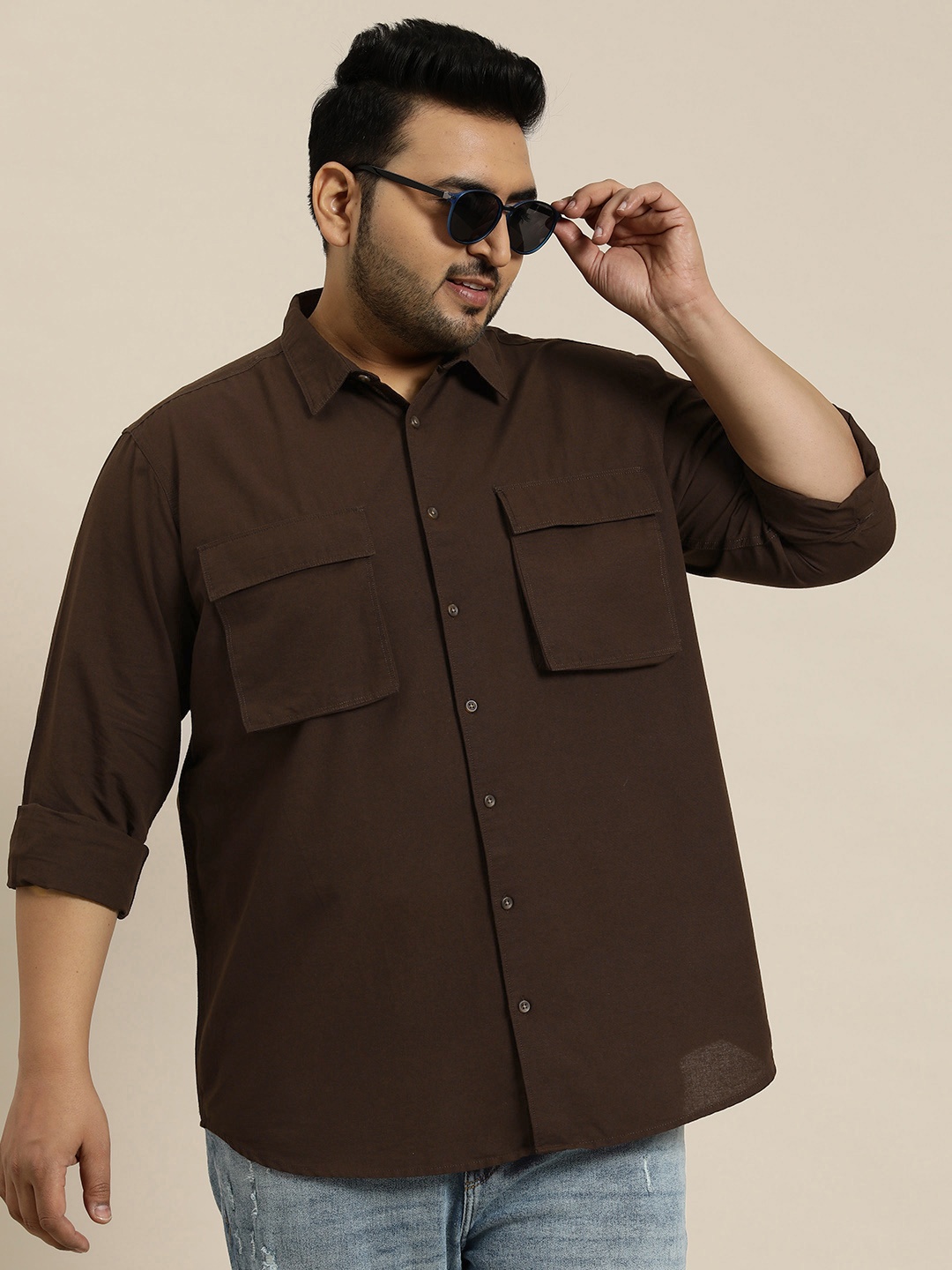 

Sztori Plus Size Box Pocket Detail Casual Shirt, Rust