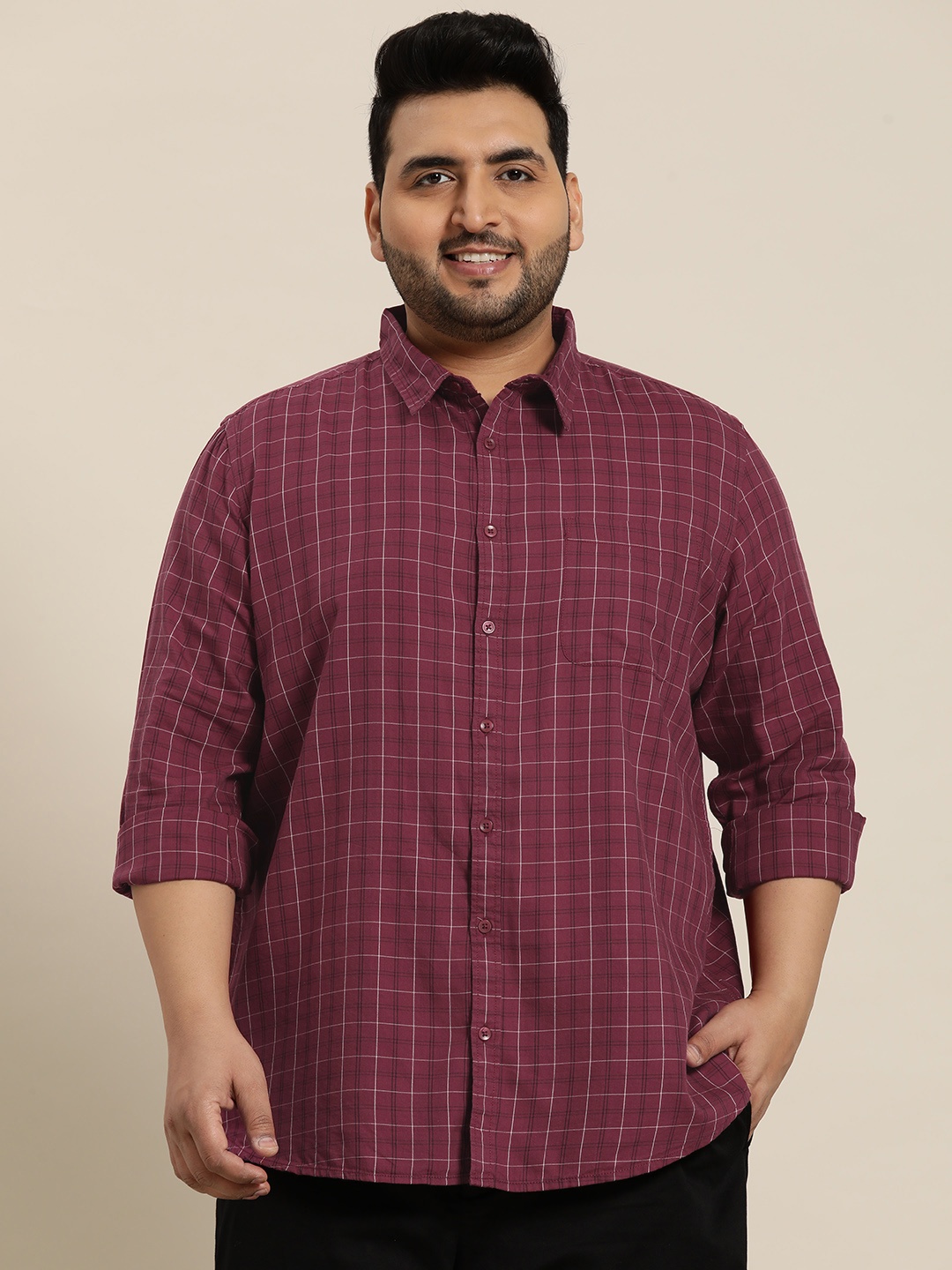 

Sztori Plus Size Checked Casual Shirt, Maroon