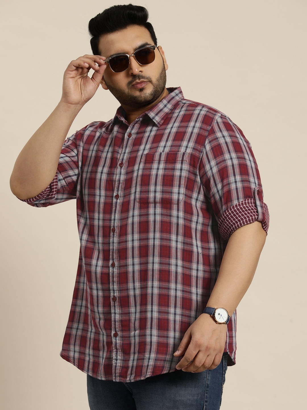 

Sztori Plus Size Pure Cotton Checked Casual Shirt, Magenta
