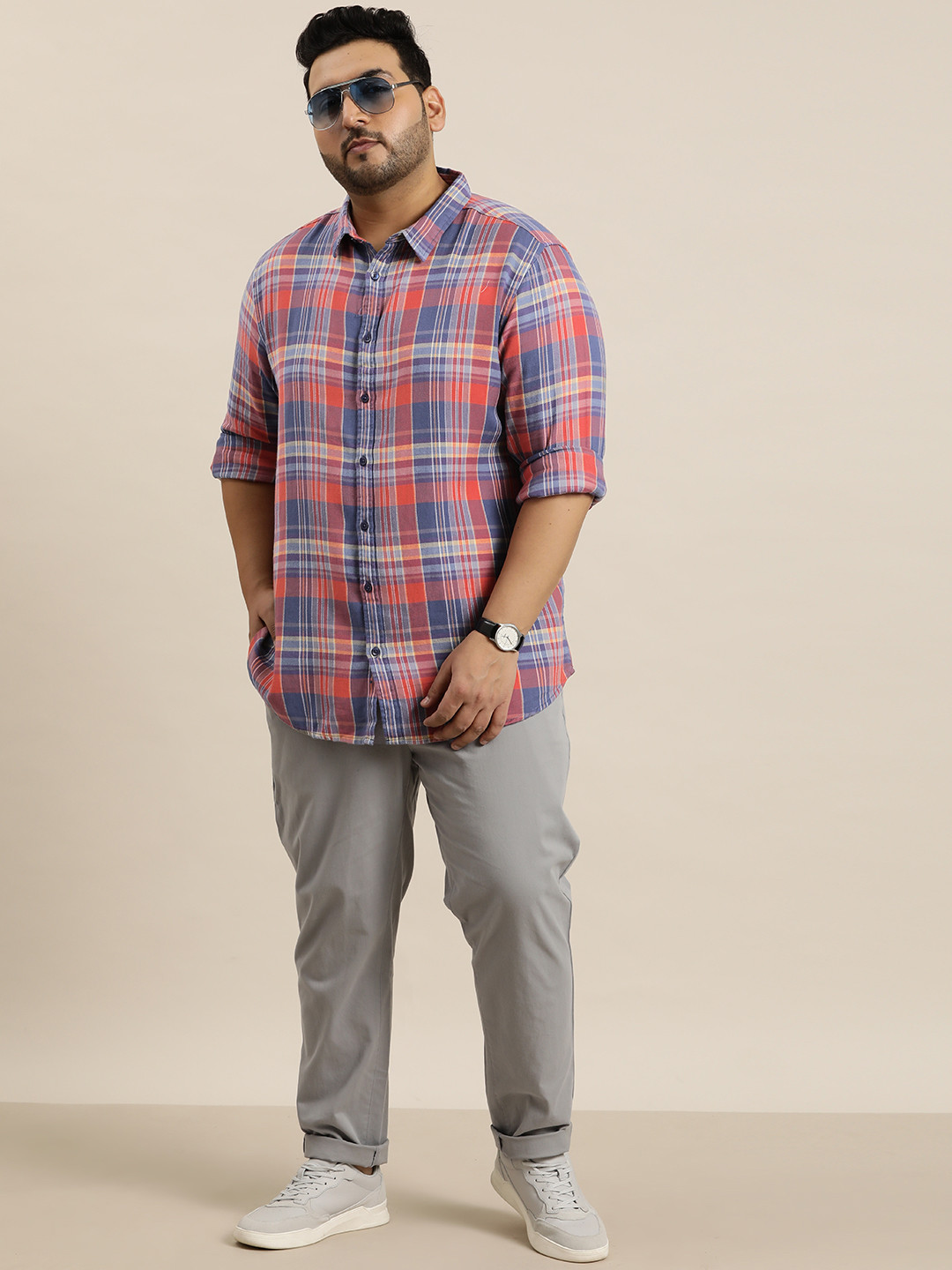 

Sztori Plus Size Tartan Checked Casual Shirt, Blue