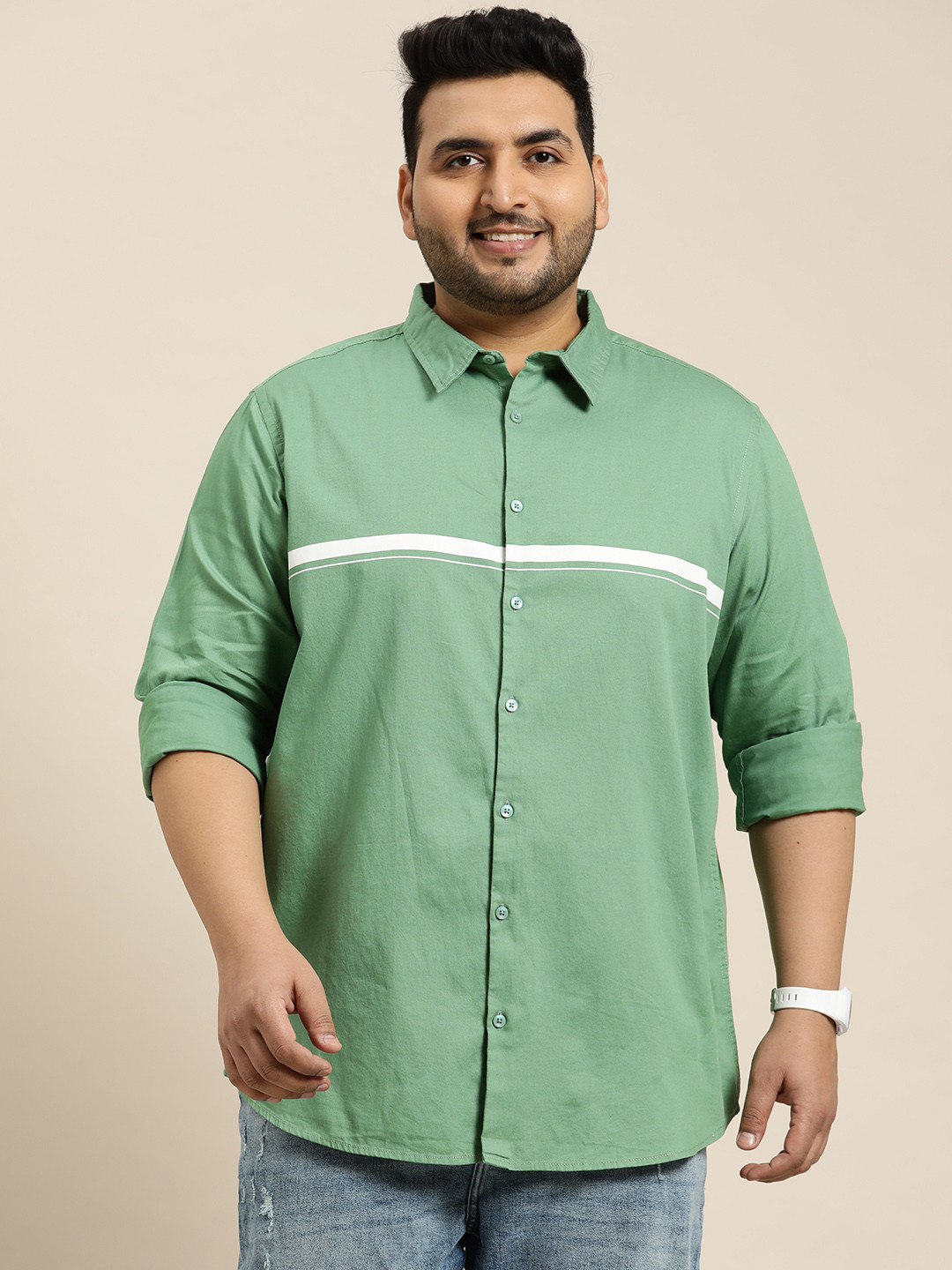 

Sztori Plus Size Cotton Casual Shirt, Green